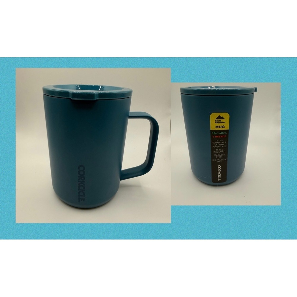 NEW Corkcicle Sierra Collection 16oz Insulated Stainless Steel Coffee Mug Blue